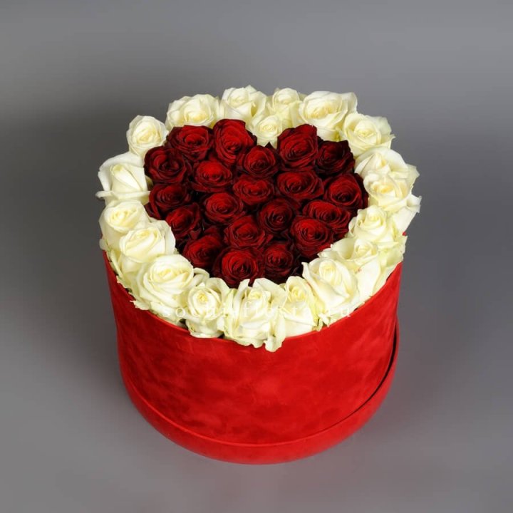 39 красных и белых роз в цилиндре в Казани