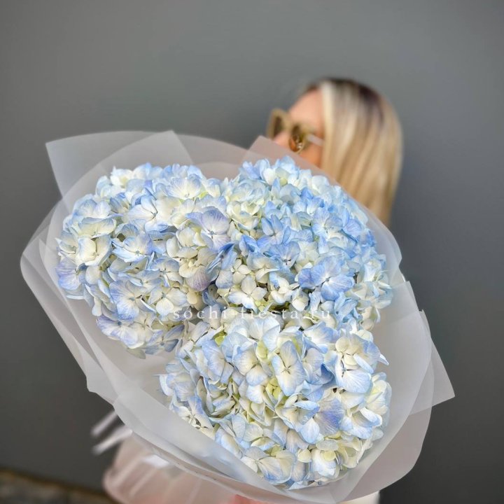 Букет из 3 голубых гортензий  в Казани