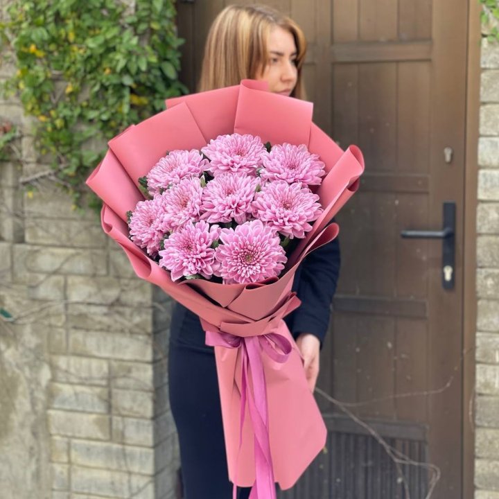 Букет хризантем розовый в Казани