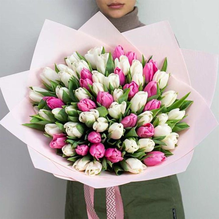 61 бело-розовый тюльпан в Казани